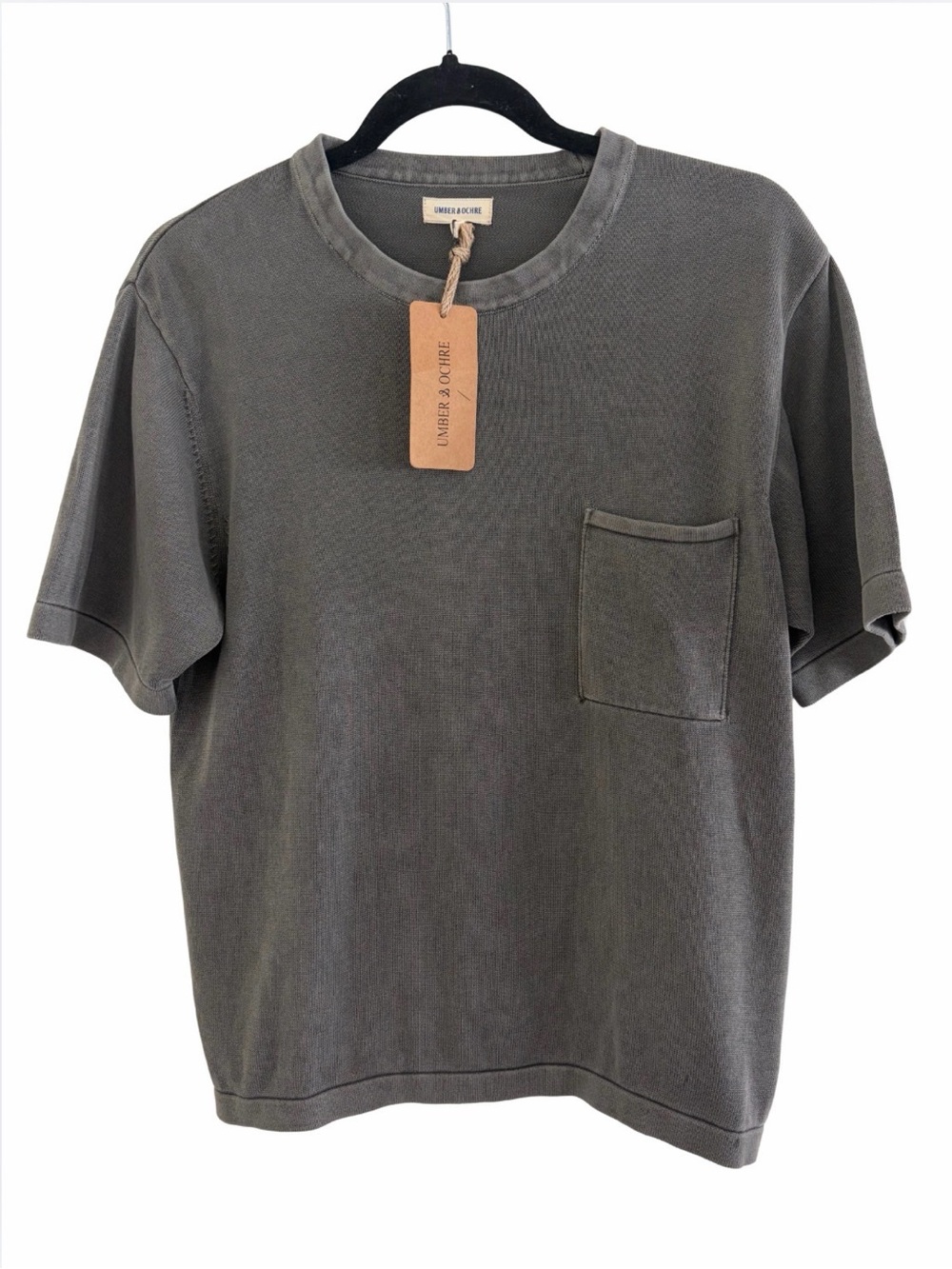 Umber & Ochre Small Charcoal Pocket Flat Knit Cotton Tee